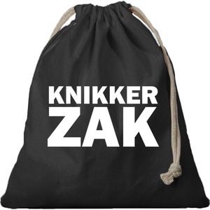 Canvas knikker opbergzakje zwart bedrukt met Knikkerzak en 1 kilo knikkers en bonken - Knikkerspel