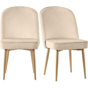 Merax Eetkamerstoelen Set van 2 - Moderne Beige Fluwelen Stoelen met Gouden Metalen Poten - Ergonomisch en Comfortabel