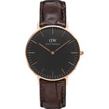 Daniel Wellington DW00100140 Classic Black York - Horloge - Leer - Bruin - Ø 36 mm