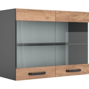 Vicco Glazen keukenkast R-Line, Krachtige eik goud/Antraciet, 80 cm