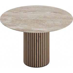 Goossens Dash Eettafel - Travertine - 130 x 76 x 130 cm - Rond