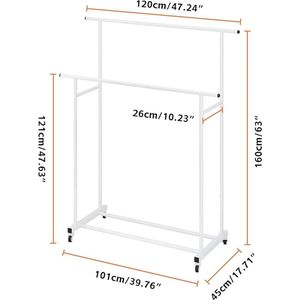 Kledingkast open, kledingrek, kledingstang, garderobe 45D x 101W x 121H centimetres