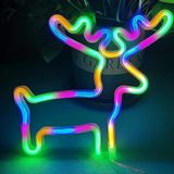 Groenovatie LED Neon Wandlamp ""Eland"" - Op Batterijen en USB - 28x25x2cm - Multicolor