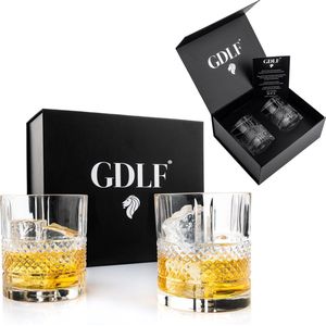 GDLF® Kristal Superior Whiskey Glazen Set in Luxe Geschenkdoos | Whiskey Set | Hoogwaardig 100% Lood-Vrij Kristal | Made in Italie | Luxe Waterglazen , Gin Tonic Glazen en Likeurglazen | Vaderdag Cadeau