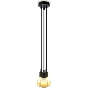 B.K.Licht - Zwarte Hanglamp - metalen - voor binnen - industriële - met 3 lichtpunten - eetkamer - slaapkamer - pendellamp - l:200cm - E27 fitting - excl. lichtbronnen