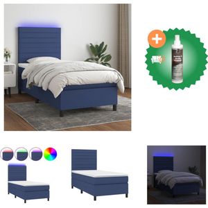 vidaXL Boxspring met matras en LED stof blauw 100x200 cm - Bed - Inclusief Reiniger