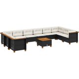 vidaXL - 11-delige - Loungeset - met - kussens - poly - rattan - zwart