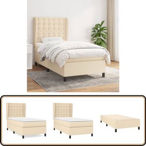 vidaXL Boxspring - Stoffen Bed - Crème - 80x200 cm Boxspringbed - Slaapcomfort - Pocketveermatras - Middelduur - Hoofdbord