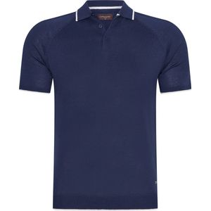 Cappuccino Italia - Heren Polo SS Tipped Tricot Polo - Blauw - Maat XXL