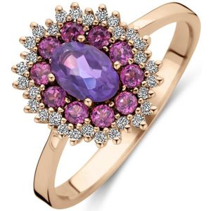 14K Roségoud ring amethist, rhodoliet en diamant 0.15ct g si - 4401581