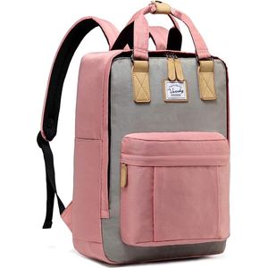School Backpack Girls Fits 15 Inch Laptop Travel Backpack Water Resistant Daypack with Top Handle for School Work Travel, Pink and Gray