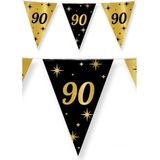 Leeftijd verjaardag feest vlaggetjes 90 jaar geworden zwart/goud 10 meter