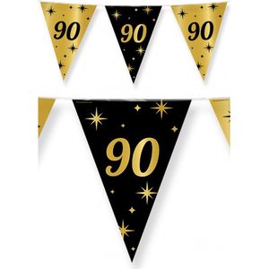Leeftijd verjaardag feest vlaggetjes 90 jaar geworden zwart/goud 10 meter