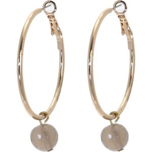 Behave Oorbellen - oorringen - goud kleur - bruin - hanger - natuursteen - 5cm