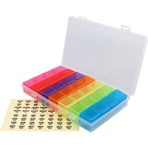 Pillendoos met gescheiden vakjes inclusief stickers - 17,5 x 10,5 x 2,5 cm