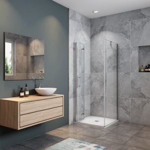 Douchecabine met vouwdeur en vaste zijwand ,NANO EasyClean veiligheidsglas,B:100xD:70x185cm