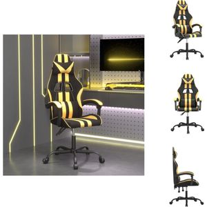 vidaXL Gamestoel - Zwart/goud - Kunstleer - 57.5 x 59.5 x (121-131) cm - Verstelbare rugleuning en hoogte - Inclusief extra kussens - Stabiel metalen frame - Bureaustoel