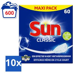 Sun Classic - Vaatwastabletten - Eco - Voordeelverpakking - 60 Tabletten - Bulkverpakking - 10 stuks
