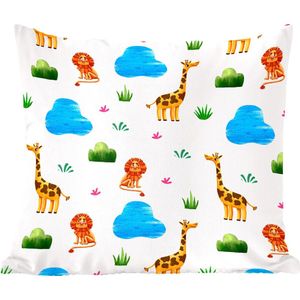 Sierkussen - Giraf Leeuw Jungle Design - Groen - 50 Cm X 50 Cm