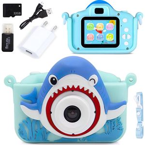 MOENS - Digitale Kindercamera – Creatief Speelgoed - Speelgoed - Jongens speelgoed - Speelgoedcamera - Vis - Kindercamera blauw- Blauw - Fototoestel voor Kinderen - 32GB SD-kaart en Accessoires – 48MP - Kado - Cadeau