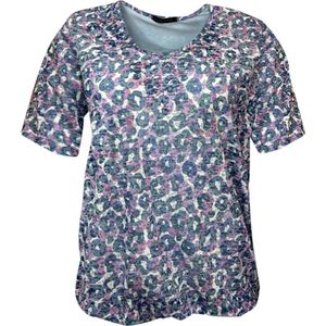 Pink Lady dames blouse - shirt dames - korte mouwen - N105 - lila print - maat XXL