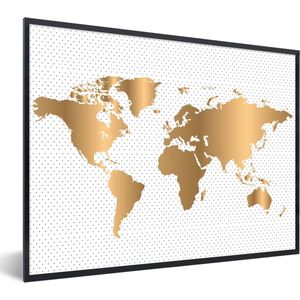 Fotolijst incl. Poster - Wereldkaart - Stippen - Goud - 80x60 cm - Posterlijst