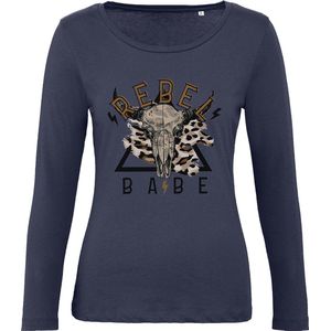 B & C - Dames T Shirt Rebel  - Lange Mouw - Blauw - Maat 3XL