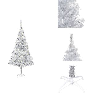 vidaXL Kunstkerstboom - 240 cm - Zilver - PET - Met LED-verlichting en kerstdecoraties - Decoratieve kerstboom