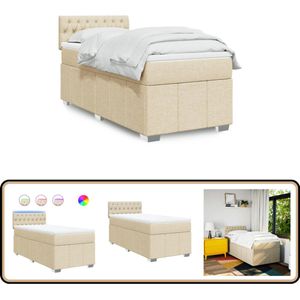vidaXL Boxspring met matras stof crèmekleurig 90x200 cm