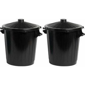 2x Vuilnisbak/Afvalemmer met Deksel 80 Liter Zwart