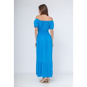 Lange dames jurk Bodine effen motief turquoise blauw Maat M/L strandjurk