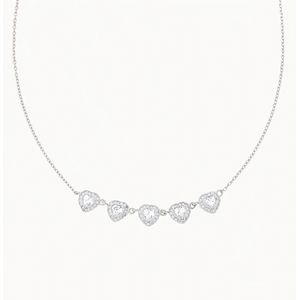 White Basis –  5 Halo Hartjes Ketting  – Wit Goud Vergulde 925 Sterling Zilver  – Halo Heart Necklace –  Valentijn & Kerst Cadeau Vrouw –  45 cm