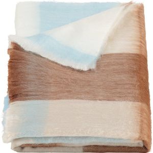 Alpaca Loca Geblokte Sjaal - 200 x 65 cm - Felblauw, Beige