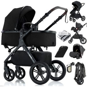 Lunola Mira X1 - Kinderwagen 3-in-1 - incl. autostoel - 0-20kg - XXL - Multifunctionele Buggy 3in1 - Zwart