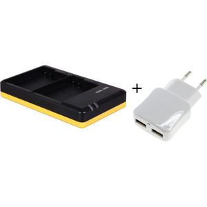 Huismerk Duo lader voor 2 camera accu's Nikon EN-EL15 + handige 2 poorts USB 230V adapter