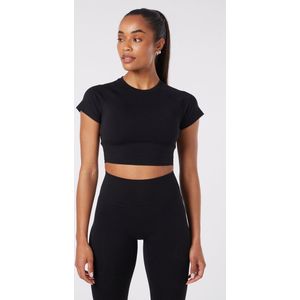 YO-GAYA - Short Sleeve Crop Top - Zwart - Maat - XS - Fitness - Sportkleding