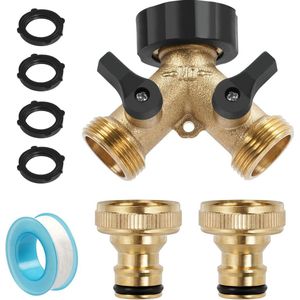Messing kraan Splitter 2-weg Spruitstuk 3/4 "" - Tuinslang Waterverdeler - Y-waterverdeler met Aparte Slangaansluiting - Wasmachine Splitter - Voor Tuin en Keuken