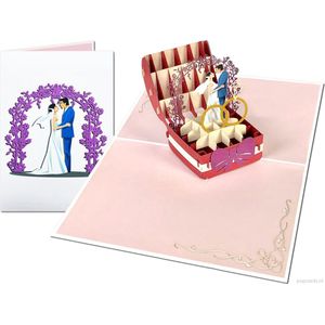 Popcards popupkaarten - Trouwkaart Trouwringen in juwelendoosje Aanzoek Huwelijk Jubileum pop-up kaart 3D wenskaart