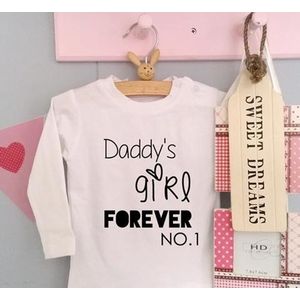 Meisjes Shirtje Daddy's girl forever no.1 | Lange of korte mouw | wit | maat 56-110 shirt papa eerste vaderdag
