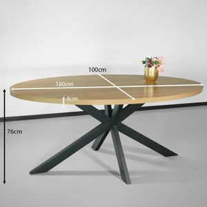 Eettafel ovaal melamine 180cm Tommy lichtbruin ovale tafel