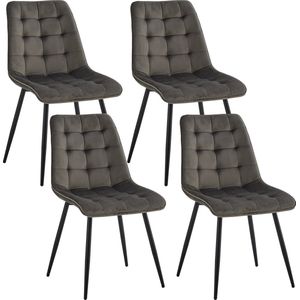 Eleganza Maison® Luxueuze Velvet Stoelen - Set van 4 Fluwelen Eetkamerstoelen met Metalen Poten - Moderne en Comfortabele Stoelen voor Keuken, Slaapkamer, Woonkamer - Stijlvol Huismeubilair - Eetkamerstoel - Fluweel - Donkergrijs