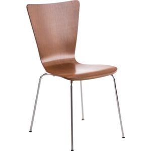 Bezoekersstoel Joleen - eetkamerstoel - Donkerbruin naturel houten zitting - chromen poten - Zithoogte 45 cm - Stapelbaar - makkelijk schoon te maken - set van één - modern