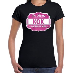 Cadeau t-shirt voor de beste kok voor dames - zwart met roze - koks - kado shirt / kleding - moederdag / collega S