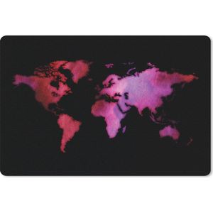Bureau mat - Wereldkaart - Waterverf - Roze - 60x40