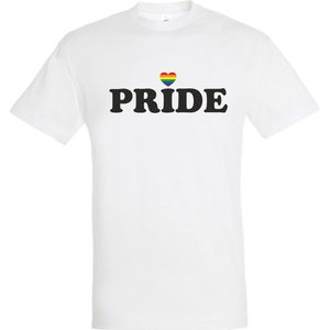 T-shirt Pride met hartje | Regenboog vlag | Gay pride kleding | Pride shirt | Wit | maat XS