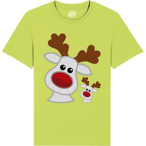 Rendier Buddies - Foute Kersttrui Kerstcadeau - Dames / Heren / Unisex Kleding - Grappige Kerst Outfit - Knit Look - T-Shirt - Unisex - Appel Groen - Maat L