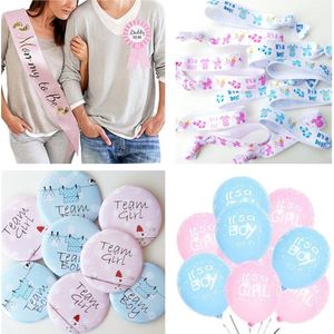 32-delige Genderreveal set Girl met sjerp, rozet, buttons, ballonnen en armbanden - boy - girl - zwanger - geboorte - baby - genderreveal - babyshower