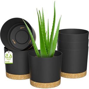 Moderne 165cm Plant Potten met Afvoergaten- Grote Plastic Bloempotten voor Huis Tuin Vensterbank (Donkergrijs Set van 6)