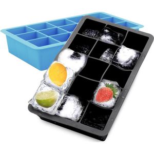 Intirilife 1x ijsblokjesvorm/siliconenvorm in ZWART - Siliconen ijsblokjesvorm met 15 vakjes à 3 x 3 x 3 cm voor grote ijsblokjes - BPA-vrij Flexibel ijsblokjesbakje voor ijs, babyvoeding en meer