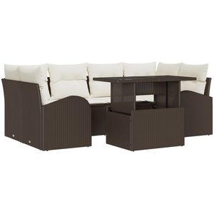 vidaXL - 7-delige - Tuin - Sofa - Set - met - Kussens - Bruin - Poly - Rattan